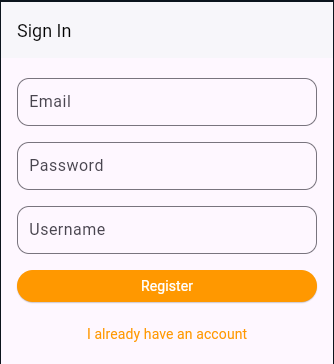 Screenshot of register page