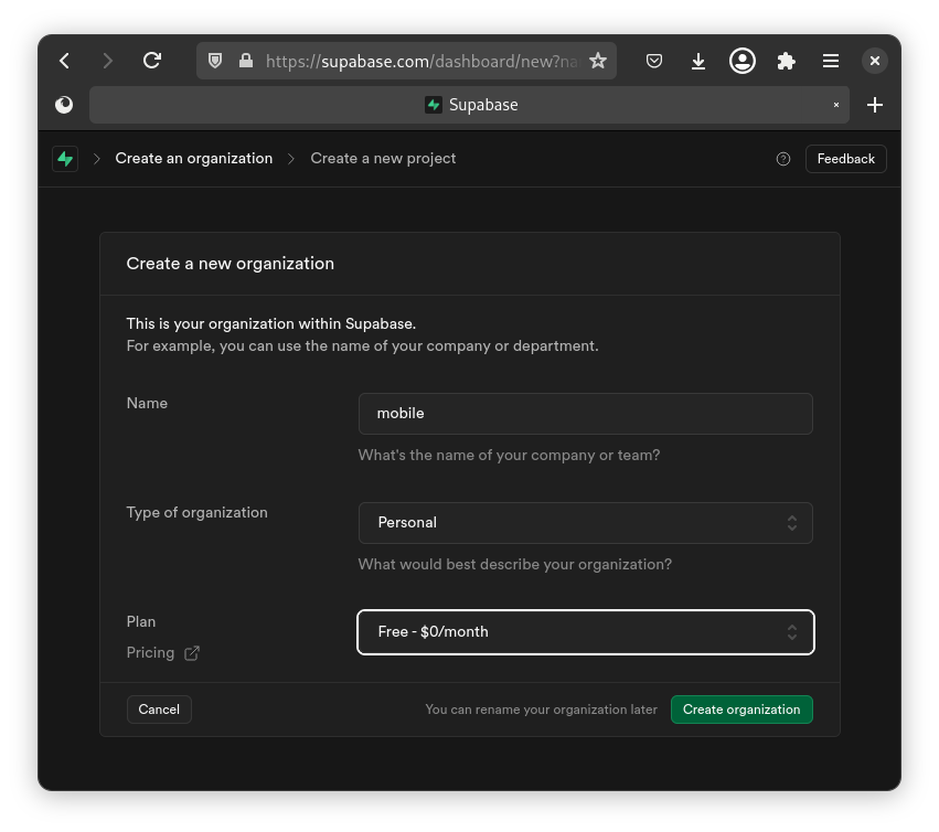 Create an organization