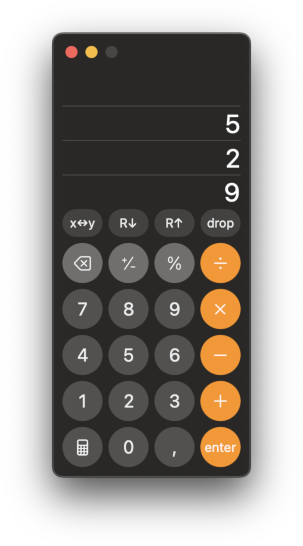 Calculator app on macOS in RPN mode