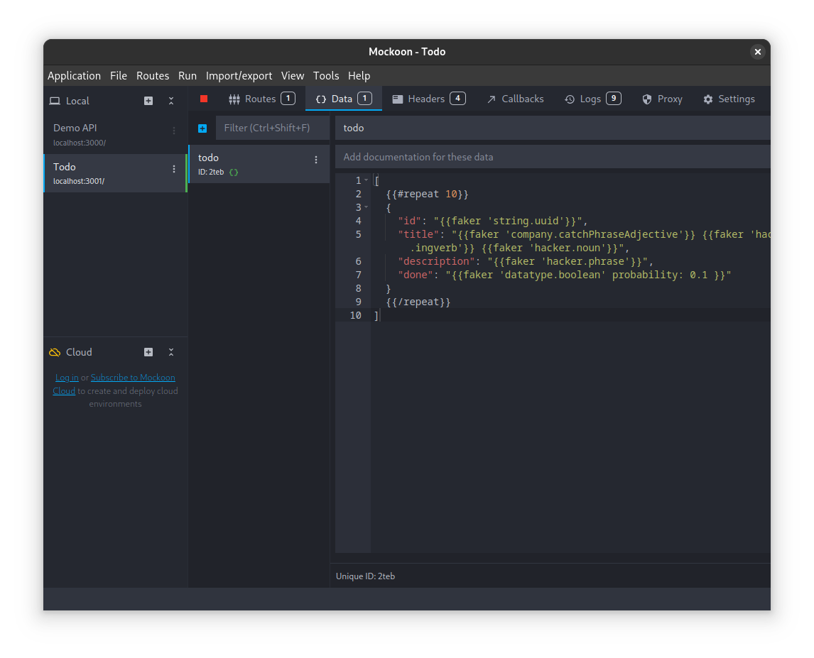 Screenshot of the Mockoon desktop app