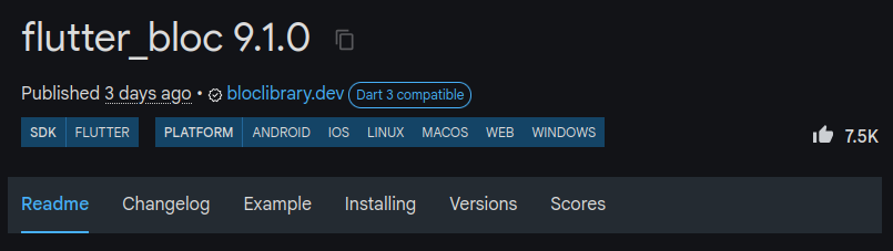 Supported platforms for BLoC on pub.dev