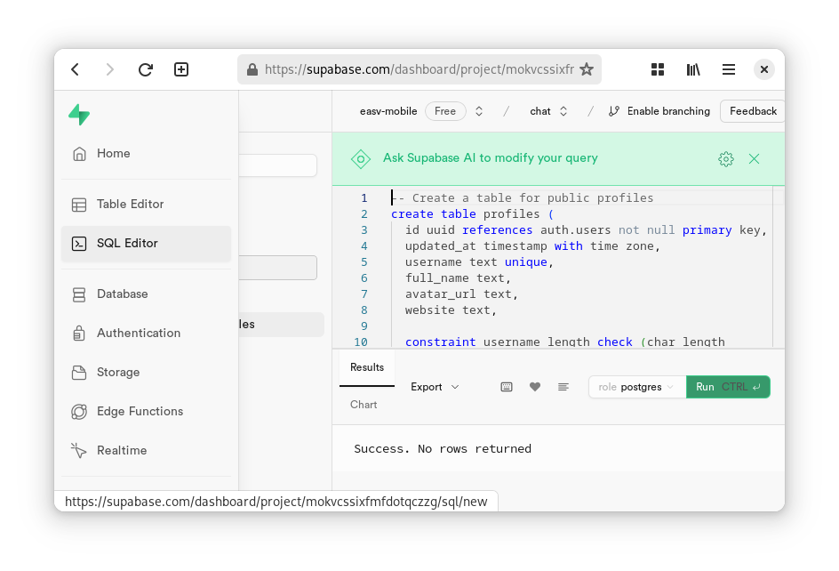 Supabase - SQL editor