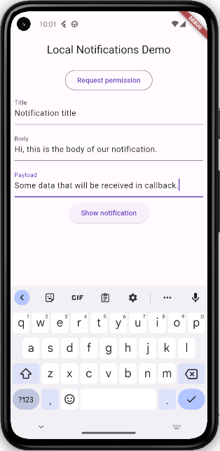 Local notification screenshot 1